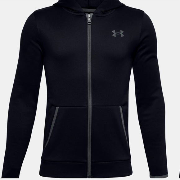 Under Armour Youth Coldgear Fleece Full Zip Hooded Black Youth L - Picture 1 of 10